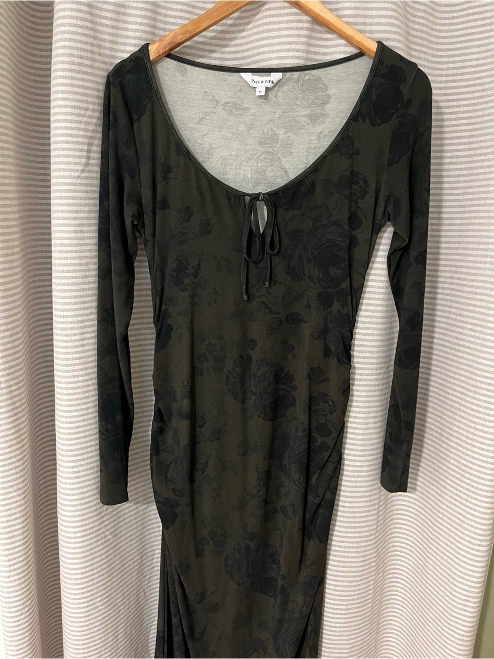 Park & Fifth Olive Green Floral Long Sleeve Maxi Dress